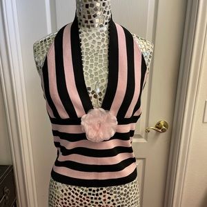 Pink & Black Veronique Young Striped Halter Top